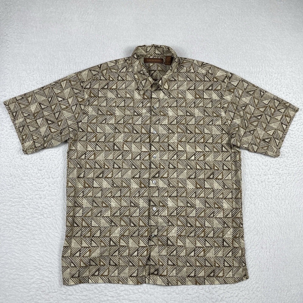 Tori Richard Shirt Mens Large Brown Geometric Travel Vacation Cruise Casual